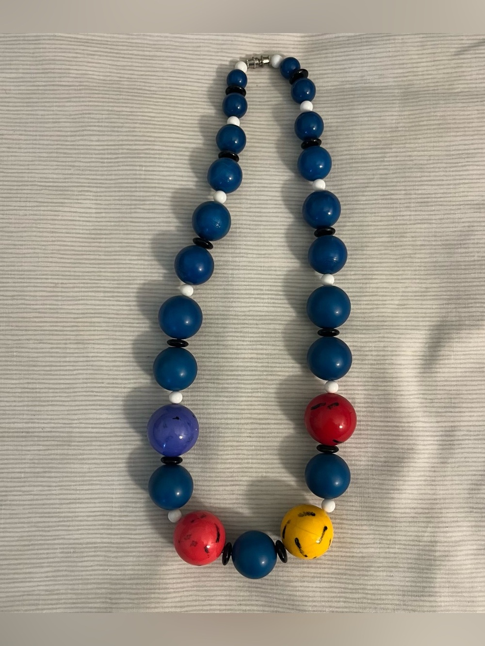 Bold Multicolor Bead Gumball Necklace - 80’s Teal, Red, Yellow, Purple, Pink